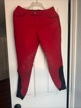 Cavelleria Toscana Red Women's Riding Breeches with Knee Patches